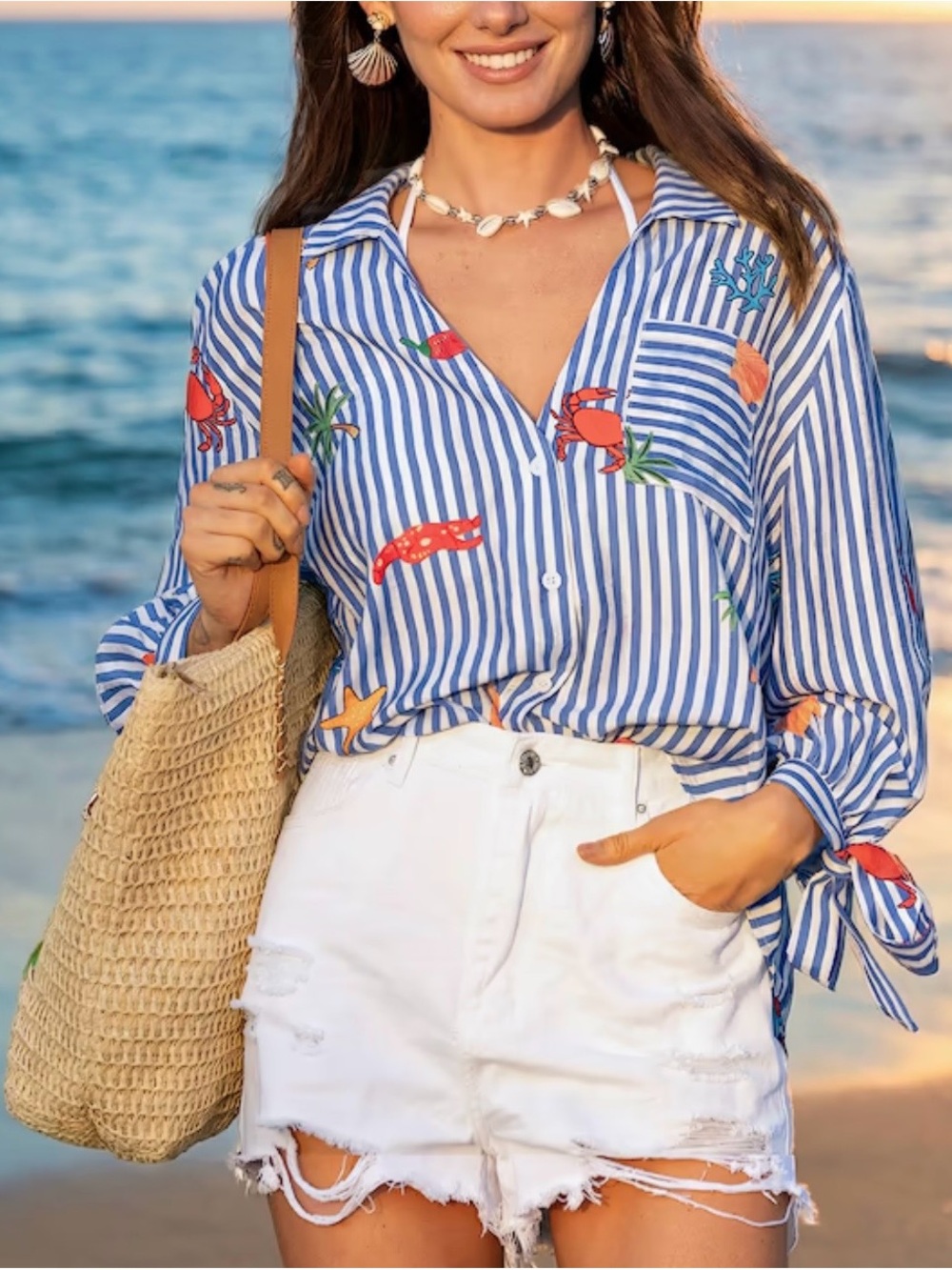 Cupshe Blue & White Striped Button-Down - Nautical